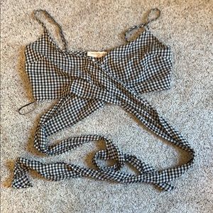 Croped Gingham Wrap Tank Top